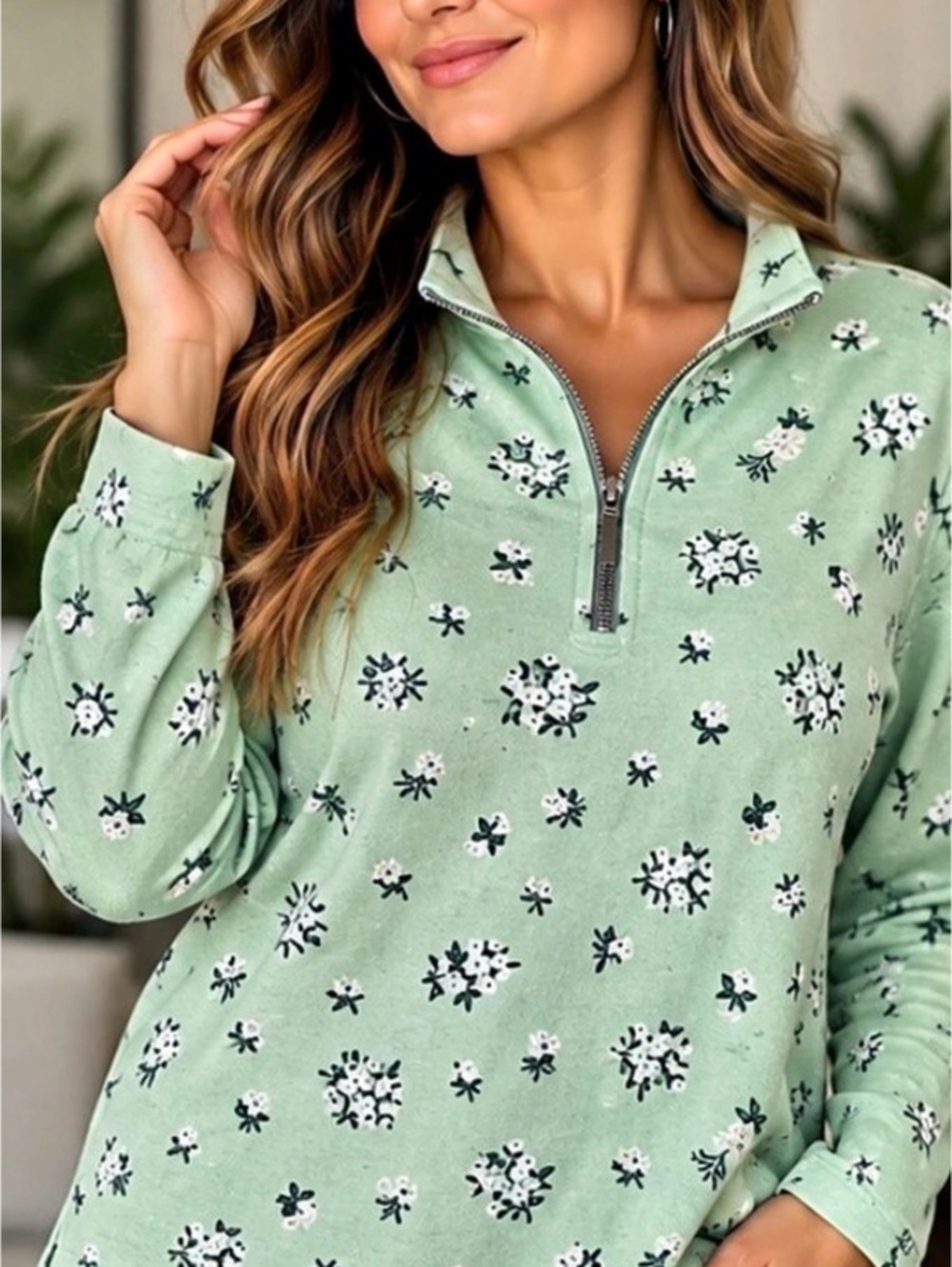 26 ptp Karen Scott Floral Quarter Zip Pullover Top Cotton Top in